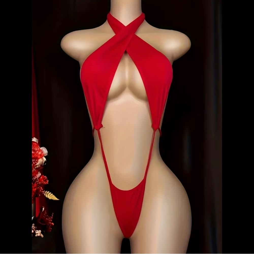 Red, Draped & Strapped, Lingerie Bodysuit